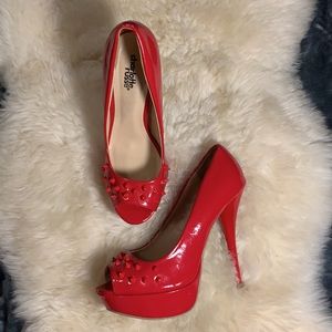 Faux Leather Peeptoe Heels